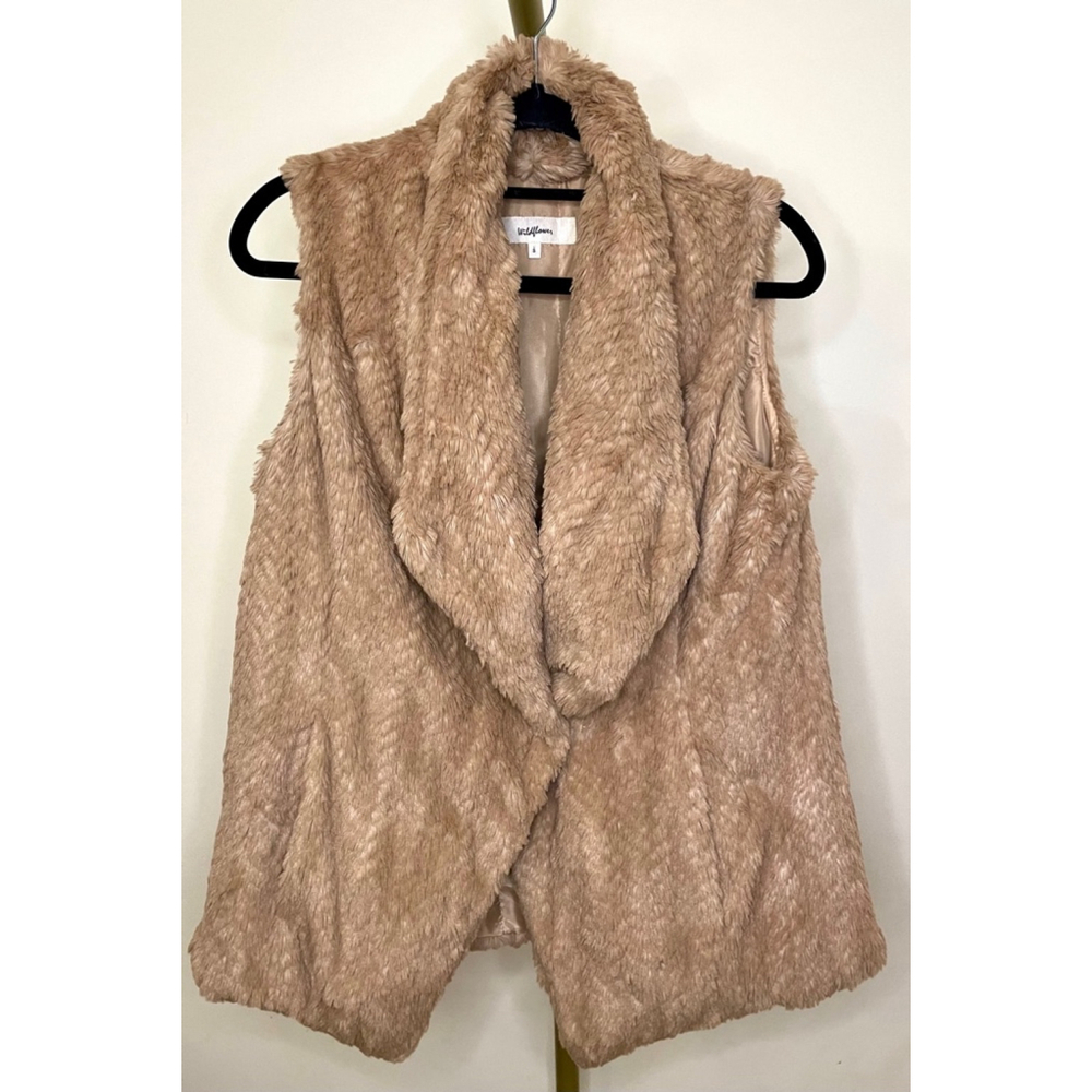 Women's Wildflower Brown Faux Fur Vest Size S